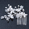 Bridal/ Wedding/ Prom/ Party Rhodium Plated Clear Austrian Crystal Simulated Pearl Butterfly Hair Comb - 80mm
