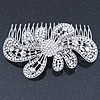 Statement Bridal/ Wedding/ Prom/ Party Rhodium Plated Clear Swarovski Sculptured 'Bow' Crystal Side Hair Comb - 11.5cm Width