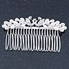Bridal/ Wedding/ Prom/ Party Rhodium Plated Clear Crystal, Simulated Pearl 'Double Peacock' Hair Comb - 95mm