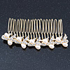 Bridal/ Wedding/ Prom/ Party Gold Plated Clear Austrian Crystal, Light Cream Simulated Pearl Bow Hair Comb - 90mm