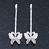 2 Bridal/ Prom Crystal, Simulated Pearl 'Butterfly' Hair Grips/ Slides In Rhodium Plating - 50mm Across