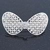 Bridal Wedding Prom Silver Tone Simulated Pearl Diamante 'Classic Bow' Barrette Hair Clip Grip - 65mm Across