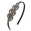 Black Acrylic Alice/ Hair Band/ HeadBand With Clear Crystal Leaf Motif