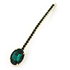 1Pcs Long Emerald Green Oval Glass Stone Hair Grip/ Slide In Gold Plating - 85mm Across