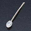 1Pcs Long Clear Oval Glass Stone Hair Grip/ Slide In Gold Plating - 85mm Across