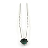 Bridal/ Wedding/ Prom/ Party Single Emerald Green Crystal Hair Pin In Silver Tone - 70mm L