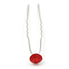 Bridal/ Wedding/ Prom/ Party Single Red Crystal Hair Pin In Silver Tone - 70mm L