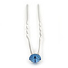 Bridal/ Wedding/ Prom/ Party Single Light Blue Crystal Hair Pin In Silver Tone - 70mm L
