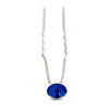 Bridal/ Wedding/ Prom/ Party Single Sapphire Blue Crystal Hair Pin In Silver Tone - 70mm L
