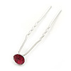Bridal/ Wedding/ Prom/ Party Single Fuchsia Crystal Hair Pin In Silver Tone - 70mm L