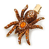 Amber/ Topaz Coloured Austrian Crystal Spider Hair Beak Clip/ Concord Clip In Antiique Gold Plating - 55mm L