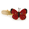 Red/ Black Austrian Crystal Butterfly Hair Beak Clip/ Concord Clip In Gold Tone - 37mm L