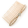 Bridal/ Wedding/ Prom/ Party Gold Plated Clear Crystal, Light Cream Faux Pearl Bow Hair Comb - 80mm