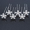 Bridal/ Wedding/ Prom/ Party Set Of 6 Rhodium Plated Crystal Daisy Flower Hair Pins