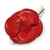 Vintage Inspired Silver Tone Red Leather Rose Hair Beak Clip/ Concord Clip - 45mm L