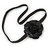 Black Leather Poppy Flower Elastic Headband/ Headwrap