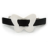 Black/ White Acrylic Butterfly Barrette Hair Clip Grip (Silver Tone) - 90mm Across