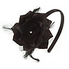 Thin Black With Side Silk & Feather Rose Flower Alice/ Hair Band/ HeadBand