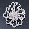Bridal/ Wedding/ Prom/ Party Silver Tone Clear Austrian Crystal Open Cut Flower Hair Comb - 85mm L
