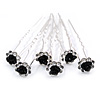 Bridal/ Wedding/ Prom/ Party Set Of 6 Clear Austrian Crystal Black Rose Flower Hair Pins In Silver Tone