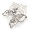 Bridal/ Prom/ Wedding/ Party Rhodium Plated Pave Set Clear Austrian Crystal Butterfly Side Hair Comb - 60mm W