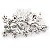 Bridal/ Wedding/ Prom/ Party Rhodium Plated Clear Austrian Crystal Glass Pearl Floral Side Hair Comb - 75mm