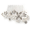 Bridal/ Wedding/ Prom/ Party Rhodium Plated Clear Austrian Crystal Glass Pearl Floral Side Hair Comb - 90mm