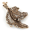 Large Vintage Inspired Clear Crystal Leaf Hair Beak Clip/ Concord Clip/ Clamp Clip In Bronze Tone - 95mm L