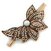 Vintage Inspired Clear Austrian Crystal Half Flower Hair Beak Clip/ Concord Clip/ Clamp Clip In Bronze Tone - 80mm L