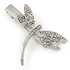 Clear Crystal Dragonfly Hair Beak Clip/ Concord Clip/ Clamp Clip In Silver Tone - 50mm L