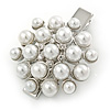 Clear Crystal Glass Pearl Flower Hair Beak Clip/ Concord Clip/ Clamp Clip In Silver Tone - 45mm L