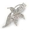 Clear Crystal Butterfly Hair Beak Clip/ Concord Clip/ Clamp Clip In Silver Tone - 55mm L