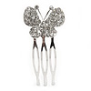 Small Clear Austrian Crystal Butterfly Side Hair Comb In Rhodium Plating - 25mm