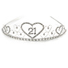 Bridal/ Wedding/ Prom Rhodium Plated Clear Crystal Open Heart '21' Princess Classic Tiara