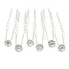 Bridal/ Wedding/ Prom/ Party Set Of 6 Clear Austrian Crystal Hair Pins In Silver Tone