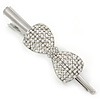 Bridal/ Prom/ Wedding Silver Tone Clear Crystal, Glass Pearl Bow Hair Beak Clip/ Concord Clip - 11.5cm Length