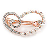Clear Crystal, Glass Pearl  Open Assymetrical Heart Barrette Hair Clip Grip In Rose Gold Tone - 50mm Across