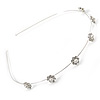 Delicate Bridal/ Wedding/ Prom Clear Crystal, Pearl Flowers Tiara Headband In Silver Tone