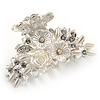 Small Bridal/ Prom/ Wedding Acrylic Flower, Crystal Hair Claw In Silver Tone Metal - 55mm Across