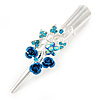 Medium Blue Crystal, Rose Hair Beak Clip/ Concord/ Alligator Clip In Silver Tone - 75mm L