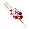 Medium Red Crystal, Rose Hair Beak Clip/ Concord/ Alligator Clip In Silver Tone - 75mm L