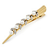 Long Vintage Inspired Gold Tone Clear Crystal White Faux Pearl Hair Beak Clip/ Concord/ Crocodile Clip - 13cm L