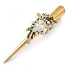 Long Vintage Inspired Gold Tone Clear Crystal Floral Hair Beak Clip/ Concord/ Crocodile Clip - 13.5cm L