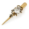 Long Vintage Inspired Gold Tone Clear Crystal Floral Hair Beak Clip/ Concord/ Crocodile Clip - 13.5cm L