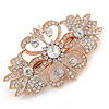 Bridal/ Wedding/ Prom/ Party Art Deco Style Rose Gold Tone Austrian Crystal Barrette Hair Clip Grip - 80mm Across