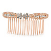 Bridal/ Wedding/ Prom/ Party Rose Gold Tone Clear Austrian Crystal Bow Side Hair Comb - 80mm