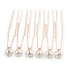 Bridal/ Wedding/ Prom/ Party Set Of 6 Rose Gold Plated 10mm Crystal Simulated Pearl Hair Pins