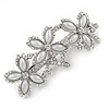 Vintage Inspired Triple Flower Crystal, Faux Pearl Hair Beak Clip/ Concord Clip In Silver Tone  - 70mm L