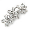 Vintage Inspired Triple Flower Crystal, Faux Pearl Hair Beak Clip/ Concord Clip In Silver Tone - 70mm L