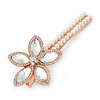 Large Glass Pearl, Clear Crystal Flower Hair Beak Clip/ Concord Clip In Rose Gold Tone - 90mm L
